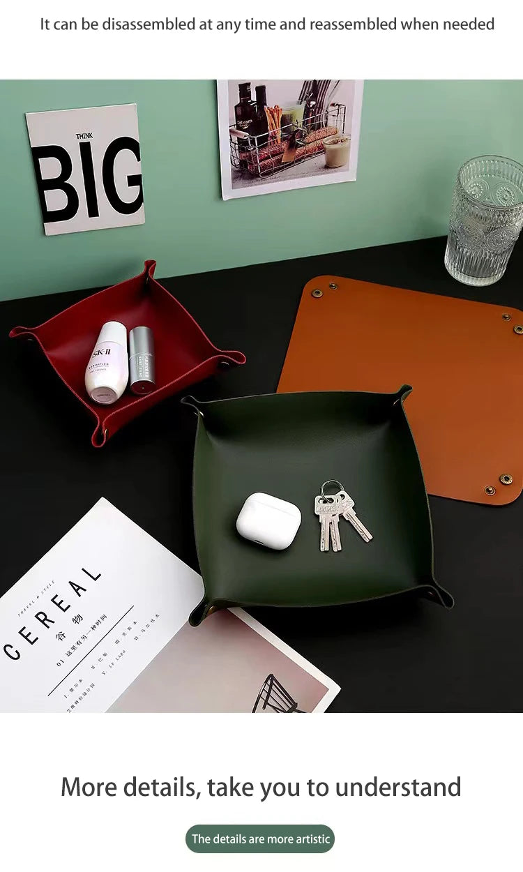 Living Room Entrance Key Storage Box Leather Desktop Cosmetics Storage Box Sundry European Tray Storage Box