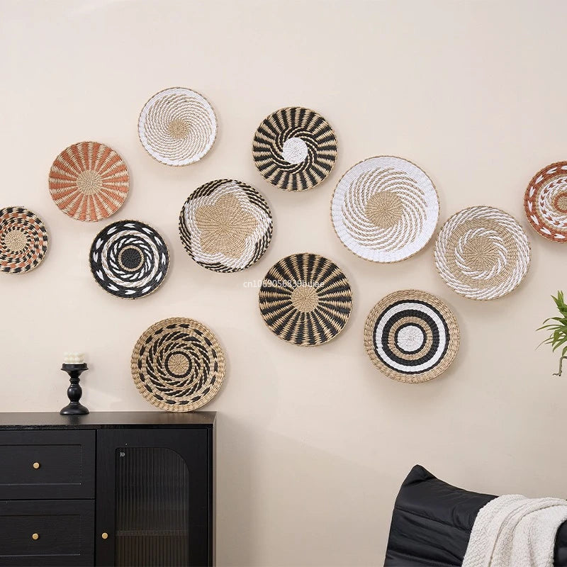 Boho Hand Woven Wall Baskets Hanging Home Decorative Rustic Wall Basket Decor Pendants for Kitchen Farmhouse Table Living Room