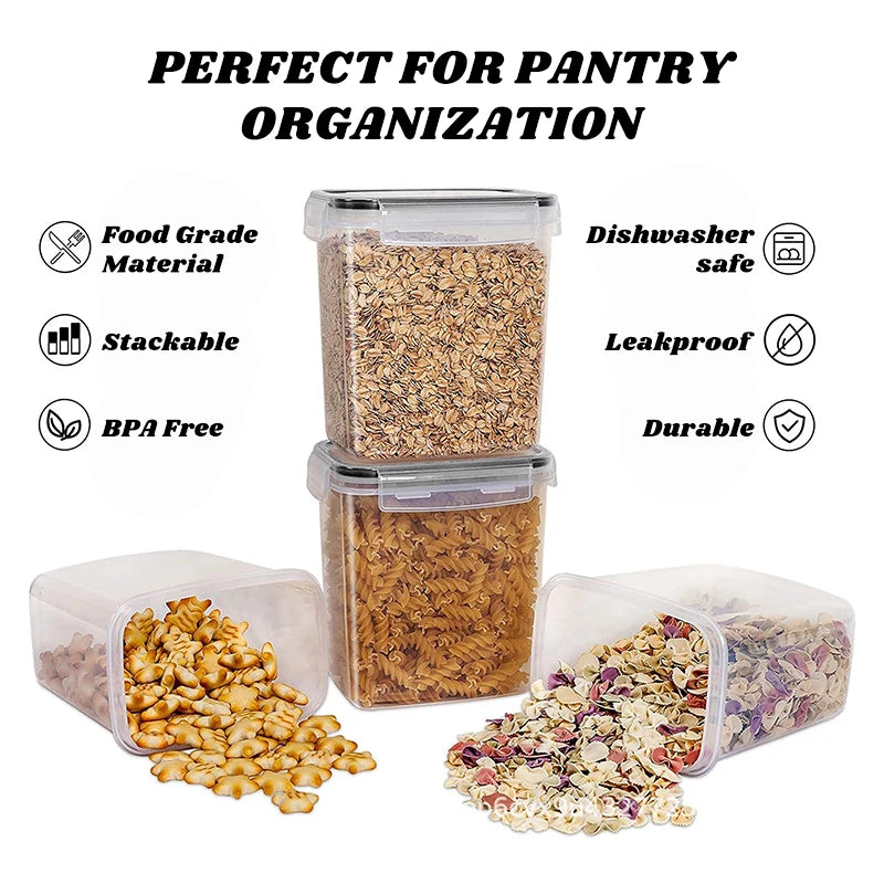 Stackable Food Storage Containers with Lids for Pantry & Rice Organization