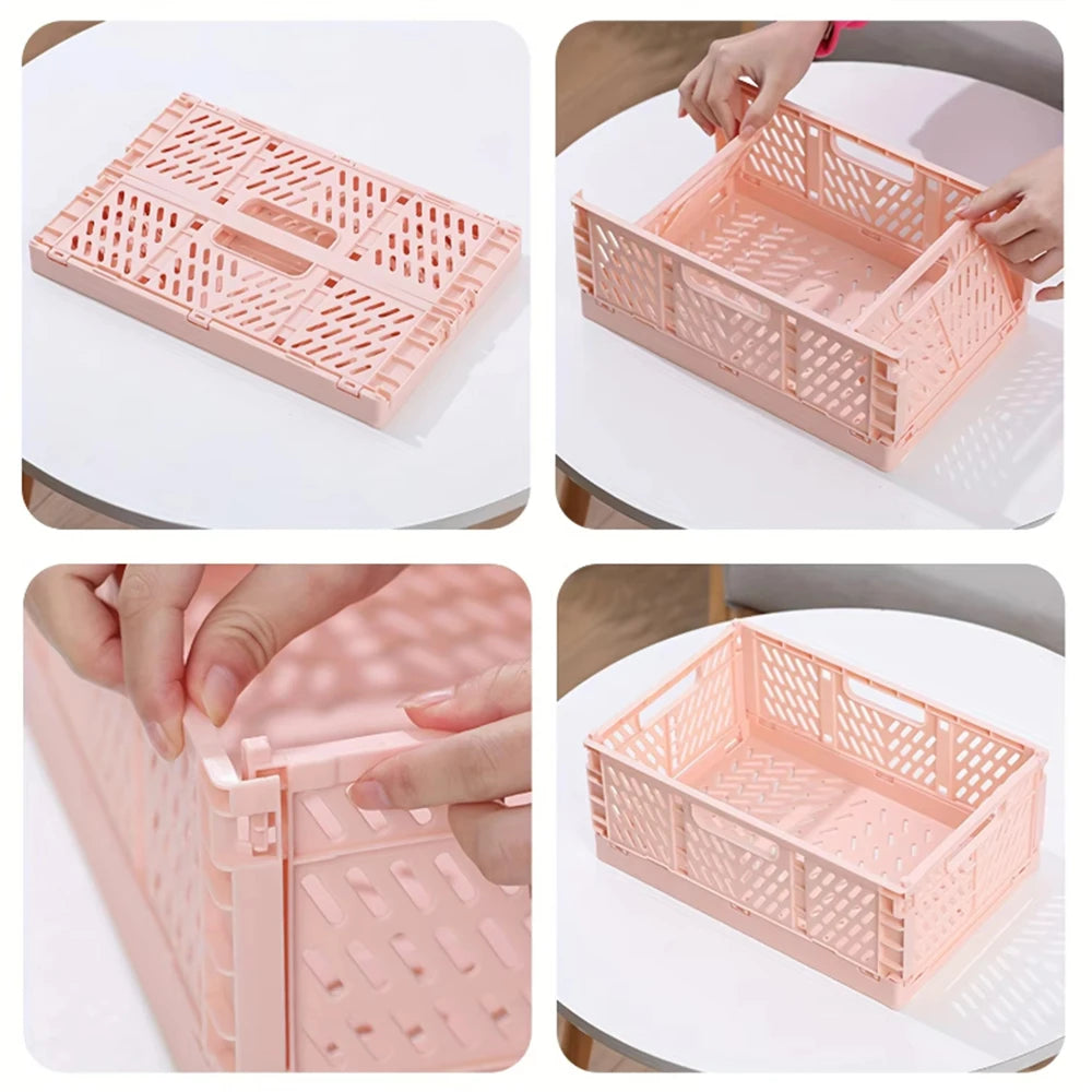Foldable Plastic Storage Basket with Handles for Home Organization