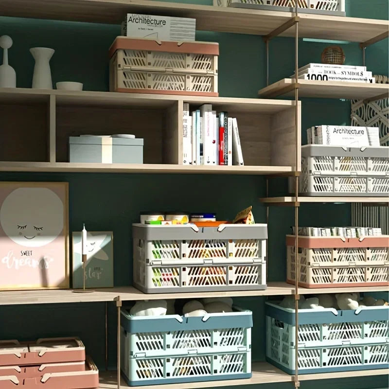 Foldable Pastel Storage Basket  Large Foldable Storage Box with Handle for Kitchen, Living Room, and Desktop Organization