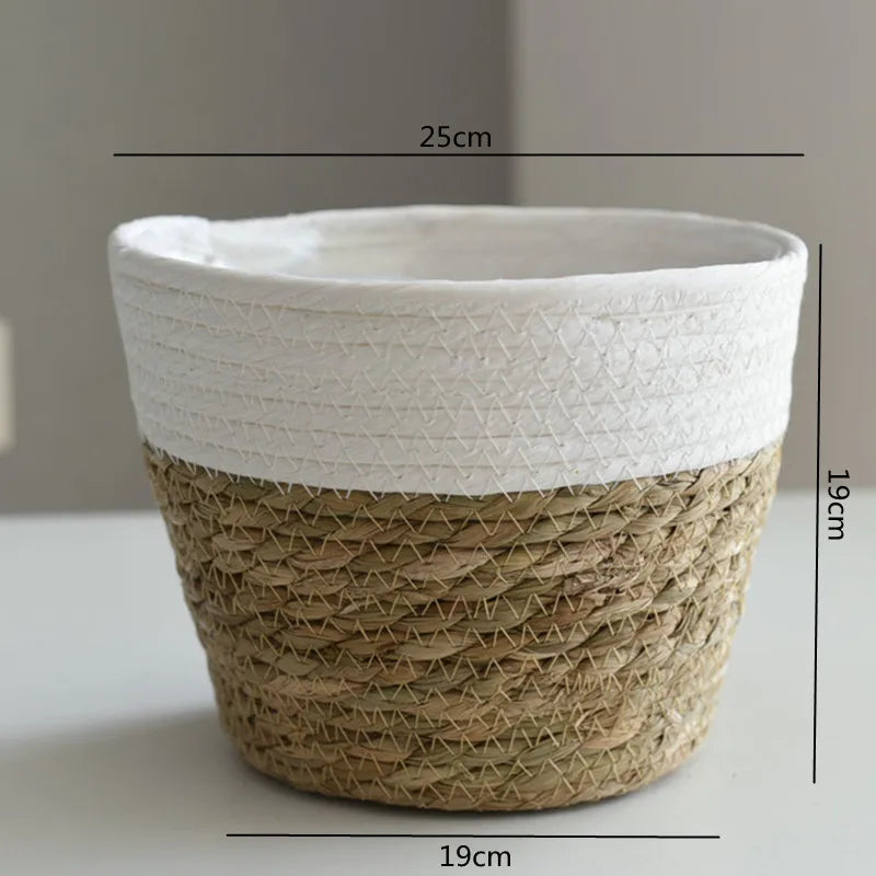 Handwoven Straw Plant Basket — Natural Indoor & Outdoor Planter Cover