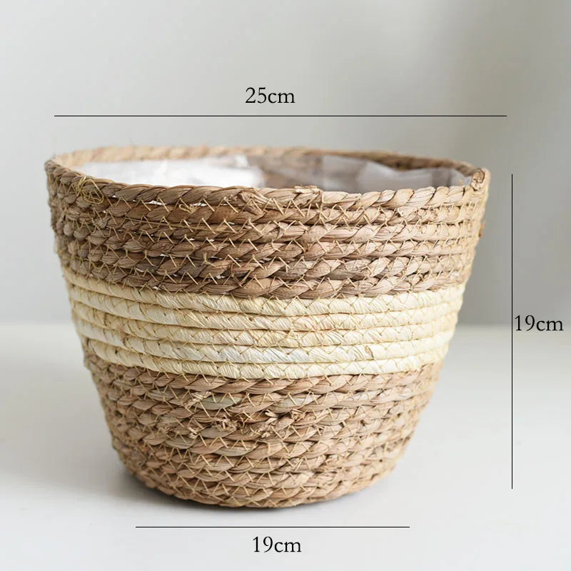 Handwoven Straw Plant Basket — Natural Indoor & Outdoor Planter Cover