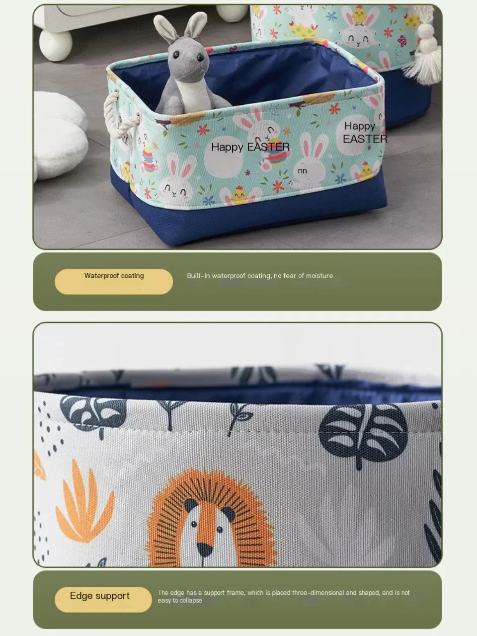 Toys Storage Baskets Collapsible Convenient Storage Basket Cartoon Print Thickened Fabric Drawstring Clutter Storage Organizer