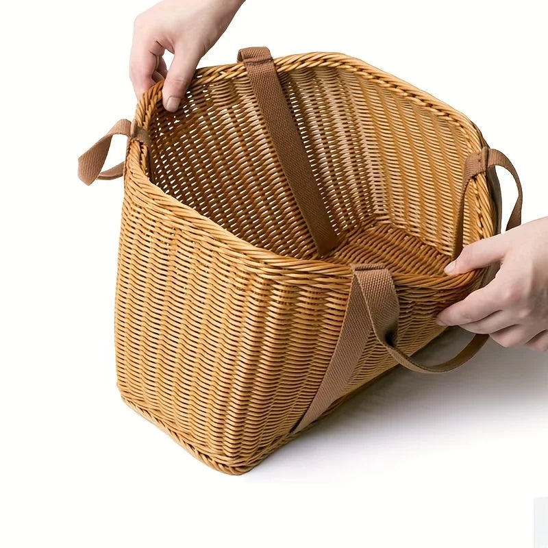 Large Handwoven Storage Basket for Shopping, Outdoor Use with Lid As Gift, Shelf Baskets Storage Baskets