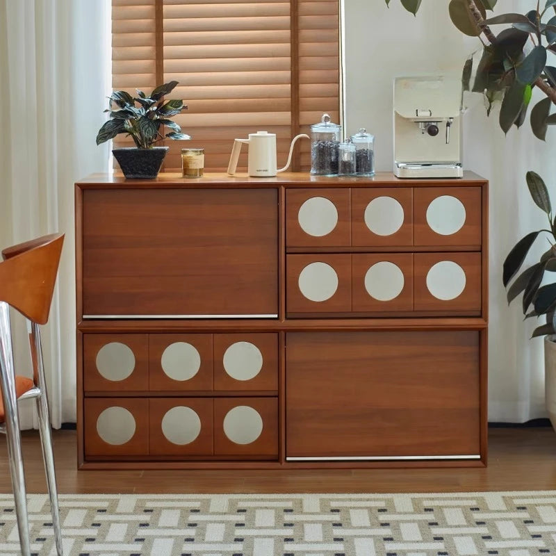 Retro Solid Wood Combination TV Cabinet Living Room Storage Lockers French Floor Bedroom Bedside Storage Cabinet Can Stacked