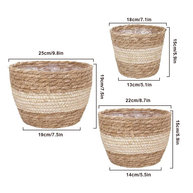 Handwoven Straw Plant Basket — Natural Indoor & Outdoor Planter Cover