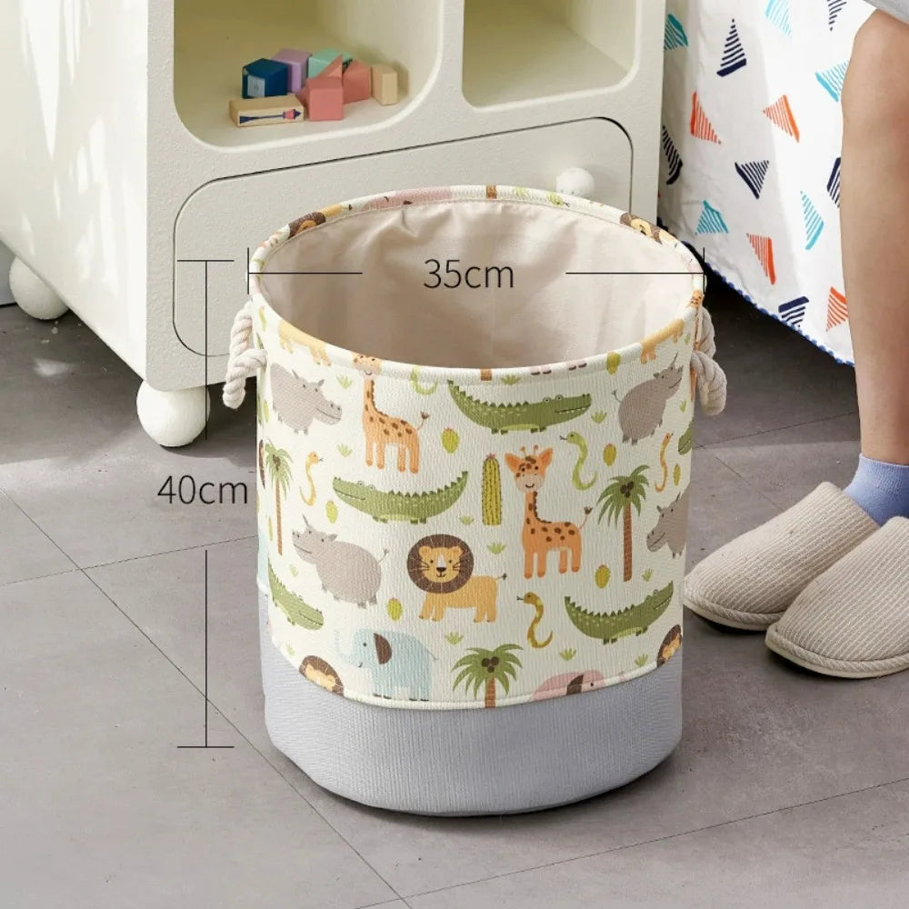 Toys Storage Baskets Collapsible Convenient Storage Basket Cartoon Print Thickened Fabric Drawstring Clutter Storage Organizer