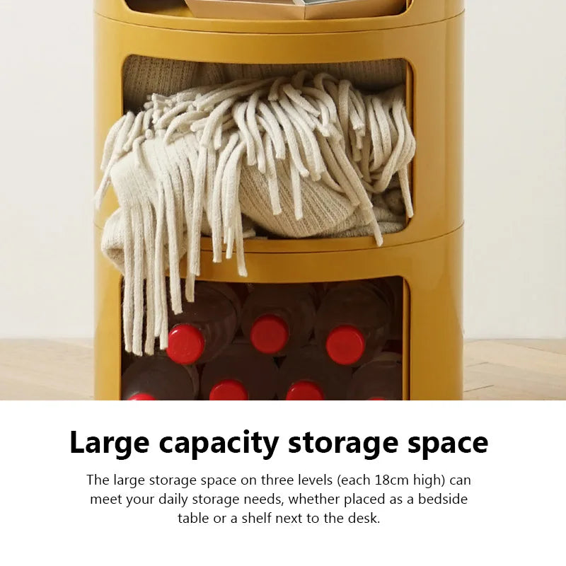 Plastic Round Bedside Table Book Cosmetics Snack Storage Cabinet 3-Tier Living Room Sofa Side Storage Table Portable Nightstand