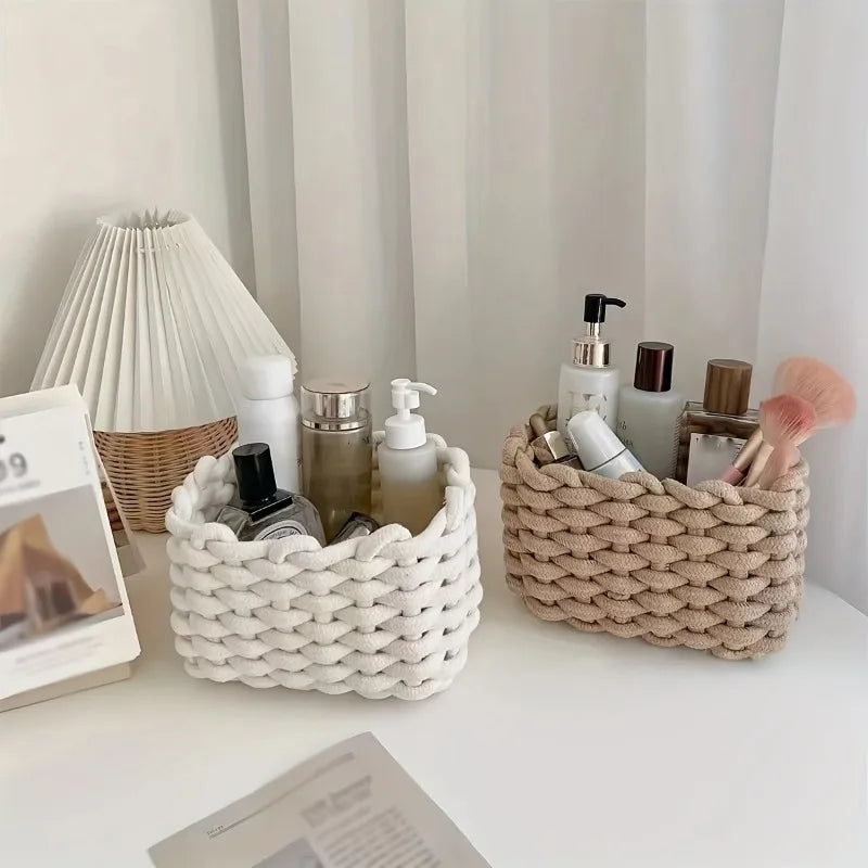 Hand-woven bathroom storage baskets for countertops, bedrooms, and living rooms - high-quality durable home storage baskets