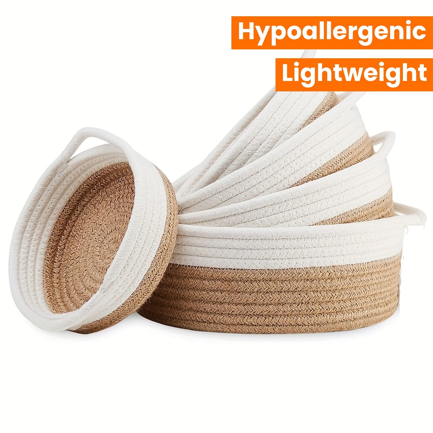 5pcs set of circular small baskets,hand woven baskets,toy storage baskets, fruits,remote controls,bathroom,table, key baskets