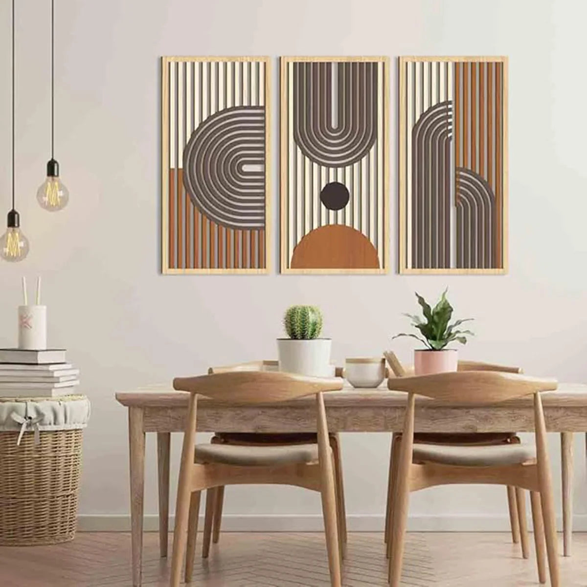 Bohemian Abstract Wooden Wall Art – Set of 3