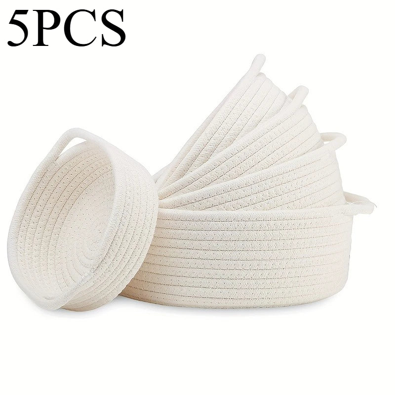 5pcs set of circular small baskets,hand woven baskets,toy storage baskets, fruits,remote controls,bathroom,table, key baskets