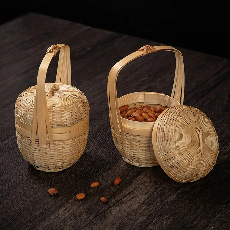 Woven Basket with Lid Decorative Small Bamboo Basket Bamboo Products Fine Woven Hand Basket Creative Small Bamboo Basket Crafts