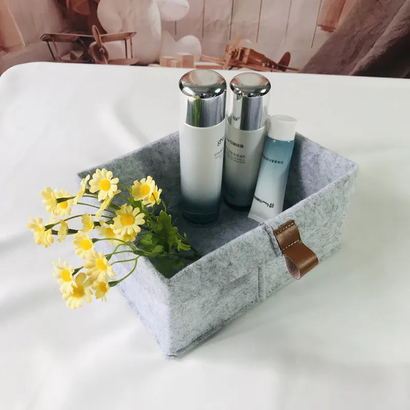 Desktop Storage Baskets Felt fabric Bedroom countertop Organize Basket Pen holder Sundries Cosmetics Storage,Basket of flowe