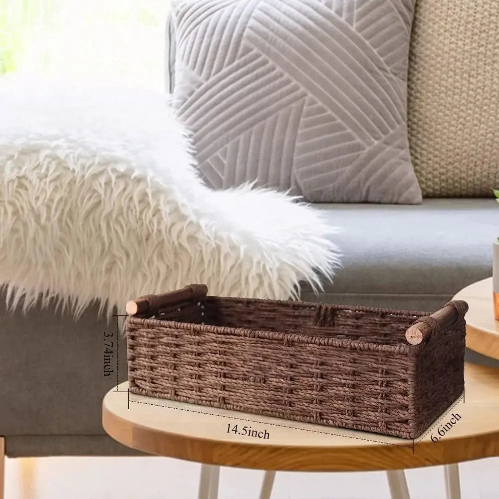 New Paper Rope Storage Basket with Handle Organizing Wicker Baskets Decorative Handmade Countertop Storage Bins High Quality