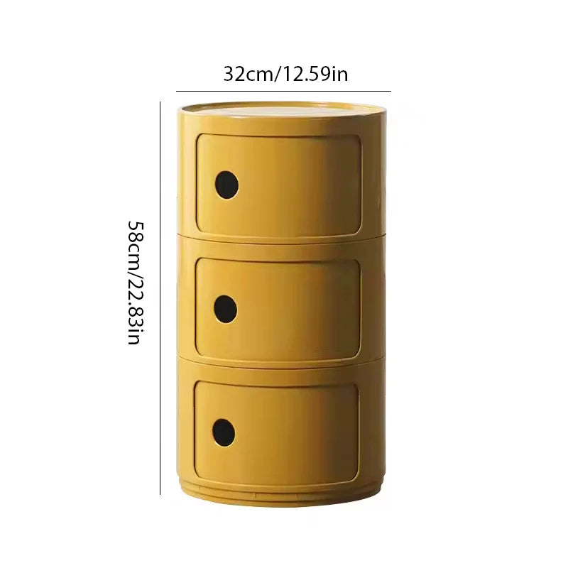 Plastic Round Bedside Table Book Cosmetics Snack Storage Cabinet 3-Tier Living Room Sofa Side Storage Table Portable Nightstand