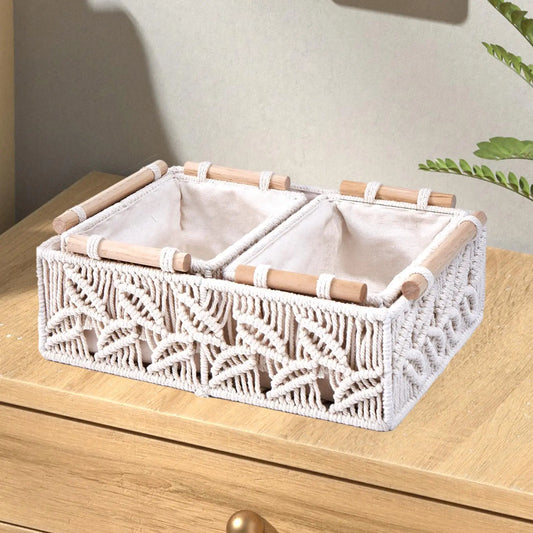 3Pcs Macrame Woven Storage Baskets for Bedroom Living Room Shelves Decorative Organizing Baskets Set of 3