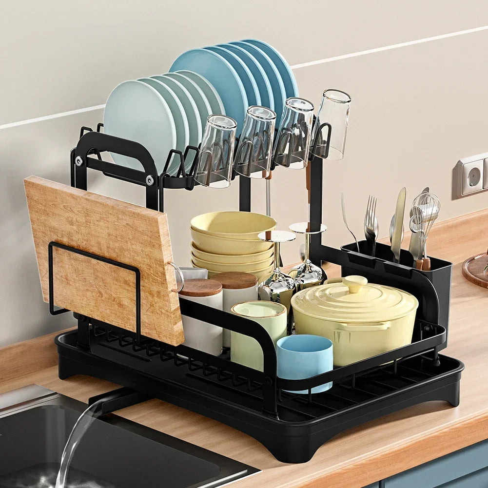 Kitchen Dish Storage Rack Multifunctional Countertop Organizer with Drainer for Bowls and Utensils Space Saving Home Essentials