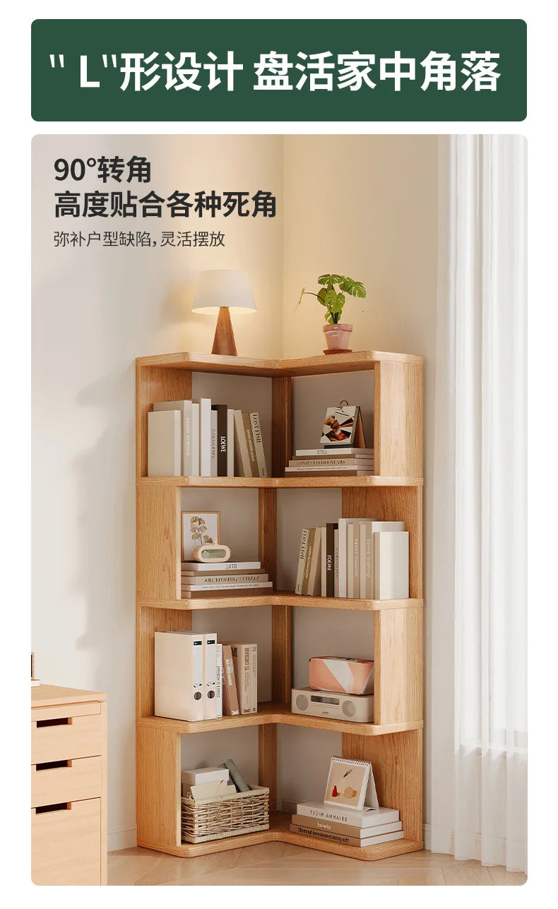 Solid Wood Corner Bookshelf 3-5 Tier Bookcase Storage Shelf Organizer Rack for Living Room Bedroom Home Office Furniture