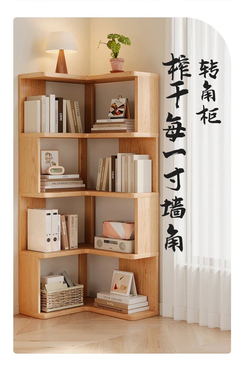 Solid Wood Corner Bookshelf 3-5 Tier Bookcase Storage Shelf Organizer Rack for Living Room Bedroom Home Office Furniture