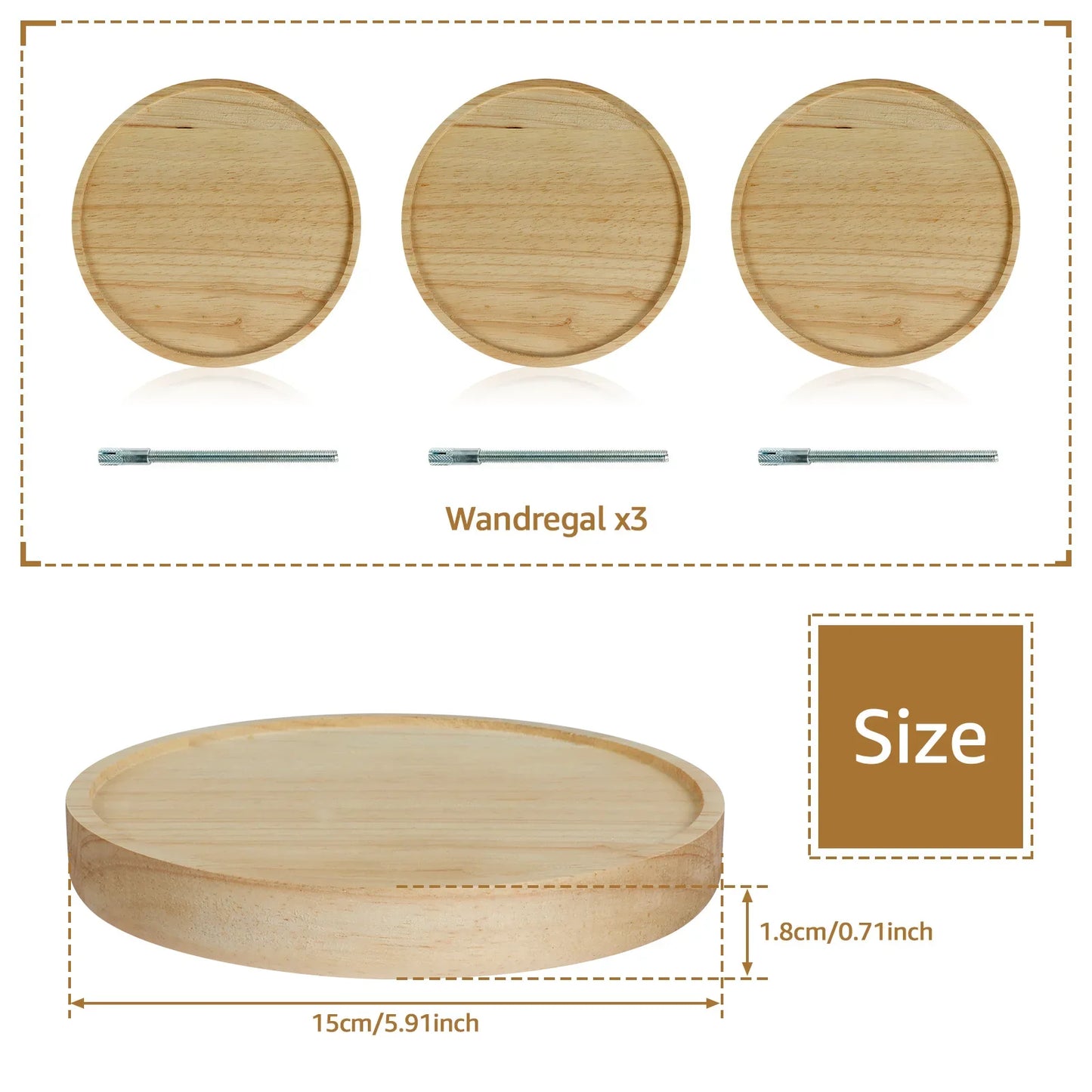 Round Oak Wood Floating Wall Shelves – Set of 3 or 6