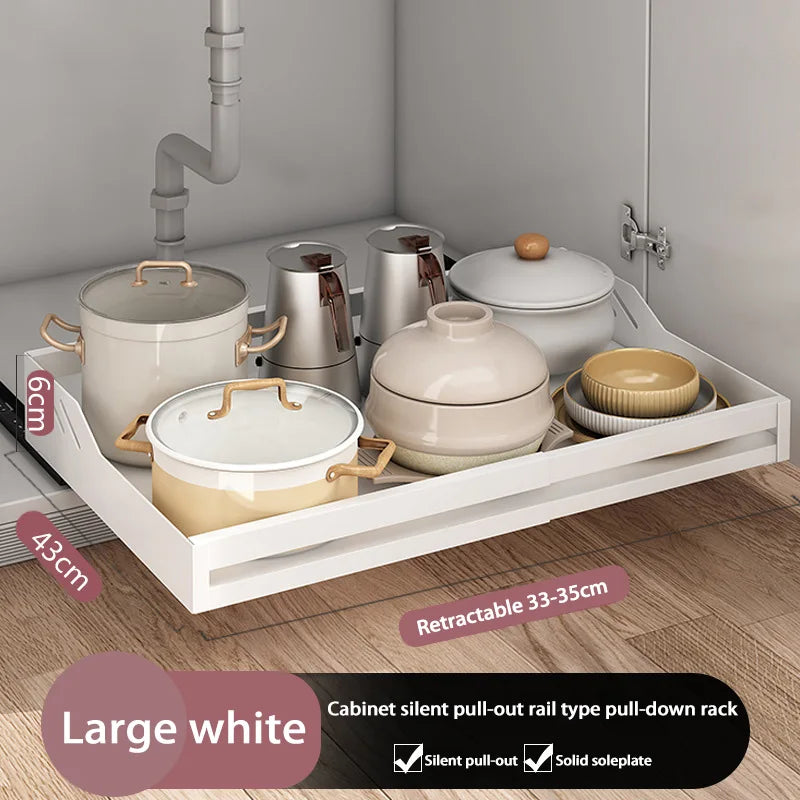 Kitchen Cabinet Basket With Slide Rails Drawer Type Bowl Dish Spice Box Storage Rack Scalable Shelf Bathroom Cabinets Organizer