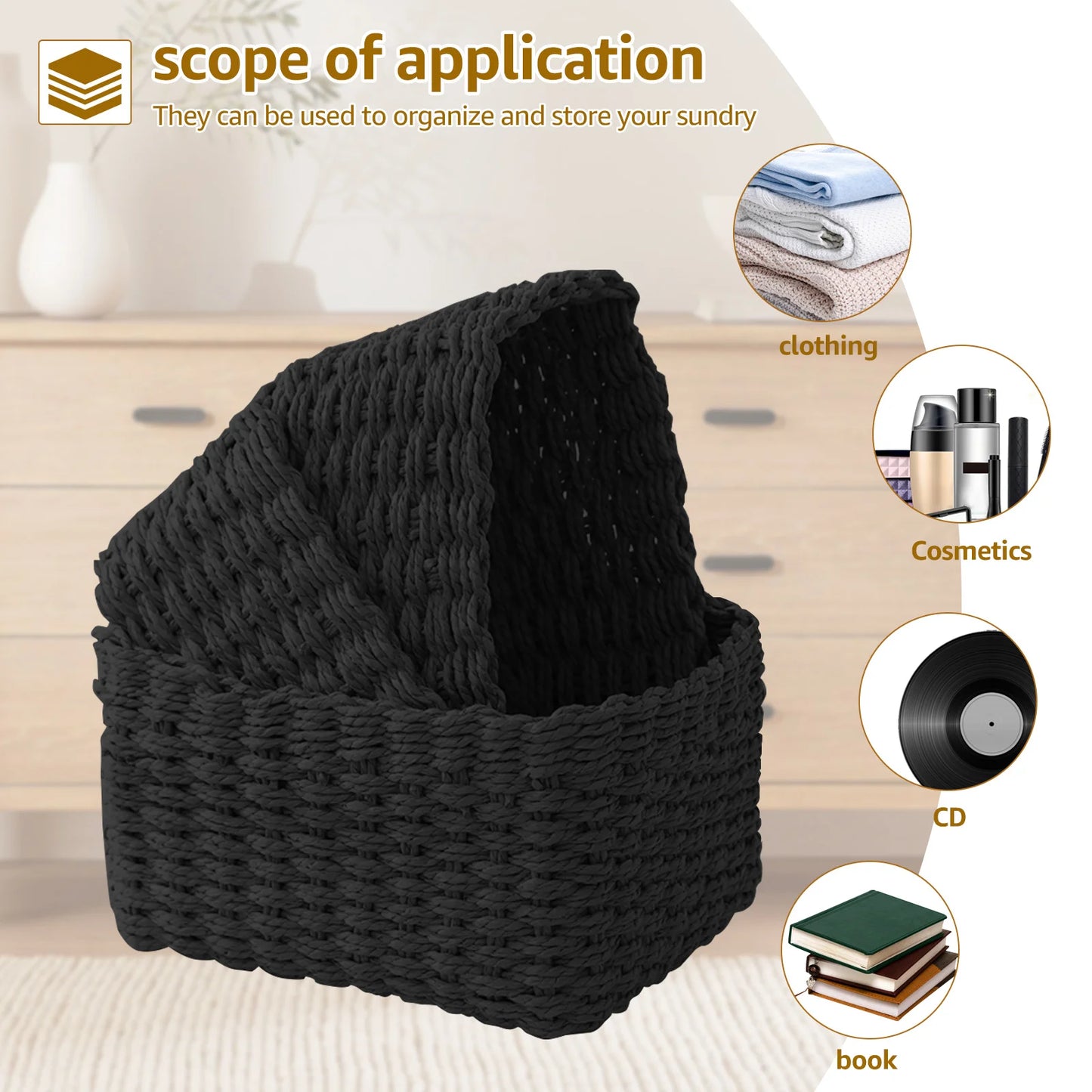 3Pcs Grass Woven Storage Baskets Decorative Woven Baskets for Storage Multifunctional Picnic Basket Fruit Cosmetic Storage Box