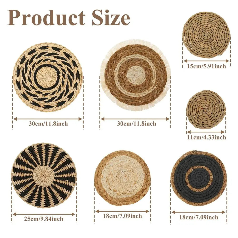 4/7PCS Boho Wall Baskets Seagrass Rattan Wicker Handmade Wall Art Room Decor Round Shape Hanging Wall Basket Home Decor