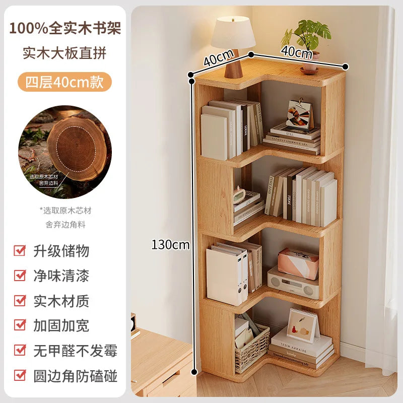 Solid Wood Corner Bookshelf 3-5 Tier Bookcase Storage Shelf Organizer Rack for Living Room Bedroom Home Office Furniture