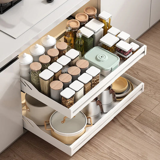 Kitchen Cabinet Basket With Slide Rails Drawer Type Bowl Dish Spice Box Storage Rack Scalable Shelf Bathroom Cabinets Organizer