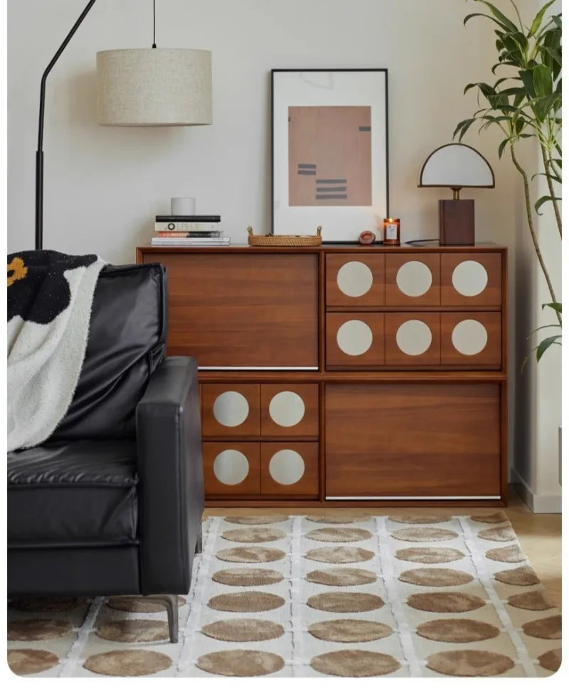 Retro Solid Wood Combination TV Cabinet Living Room Storage Lockers French Floor Bedroom Bedside Storage Cabinet Can Stacked