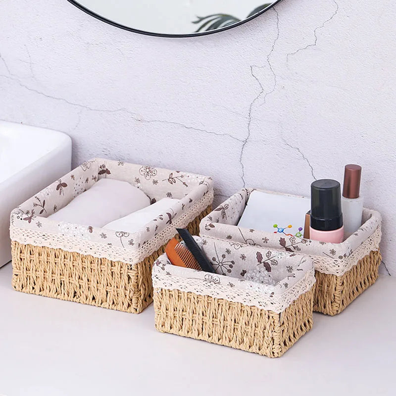 Desk Top Storage Baskets Handmade Storage Box Key Toy Sundries Organizer Laundry Hamper Baskets Clothes Book Snack Storage Box