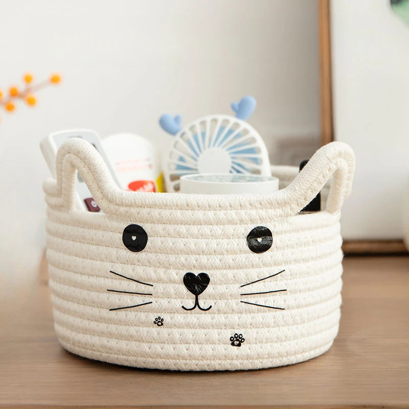 Cute Storage Baskets Cotton Woven Bedroom Household Decor Organizer Case Key Snacks Desktop Sundries Deposit Tidy Box Items Home