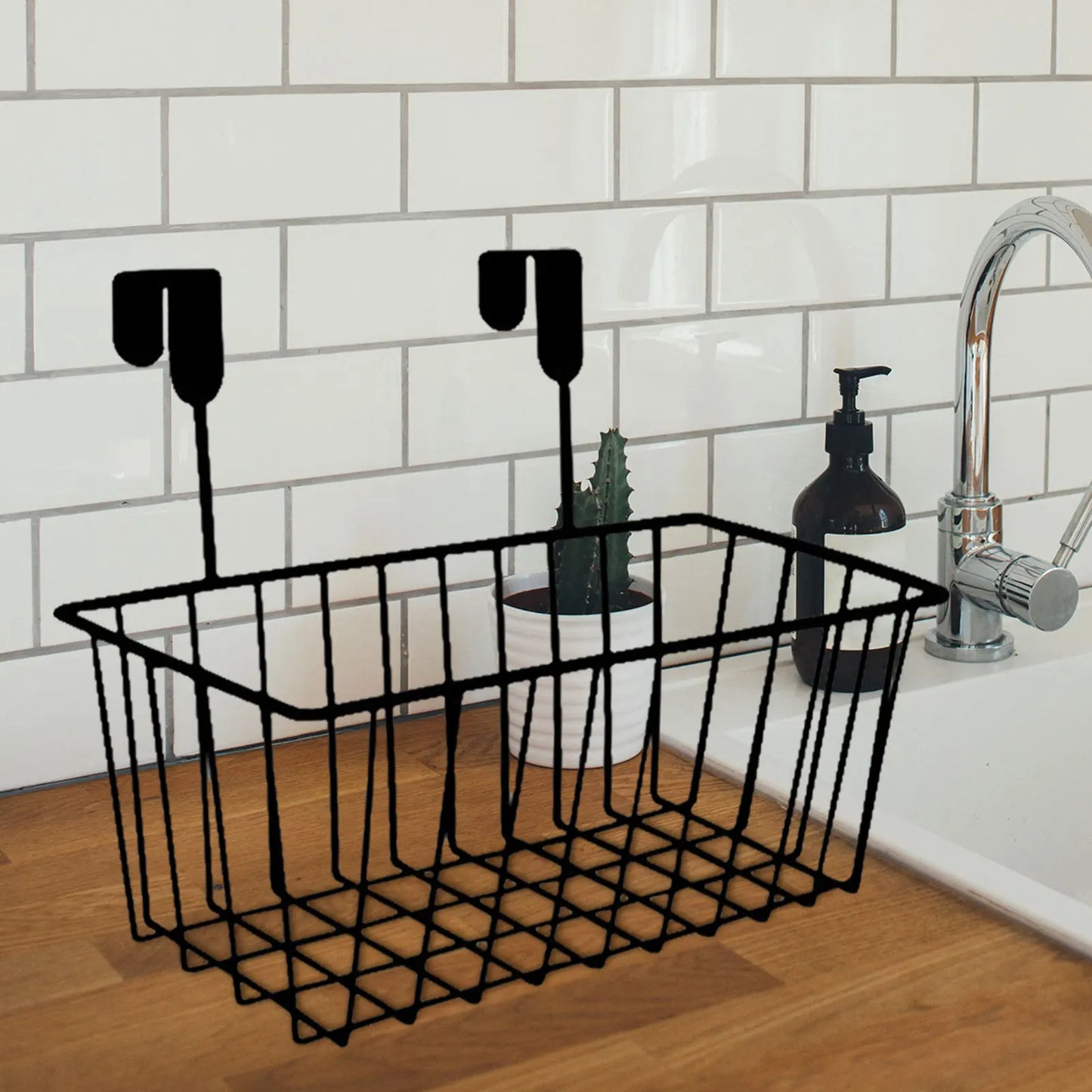 Grid Storage Baskets with Hooks Over Cabinet Door Organizer Wire Basket Hanging Storage Organizer Kitchen Bathroom Organizer