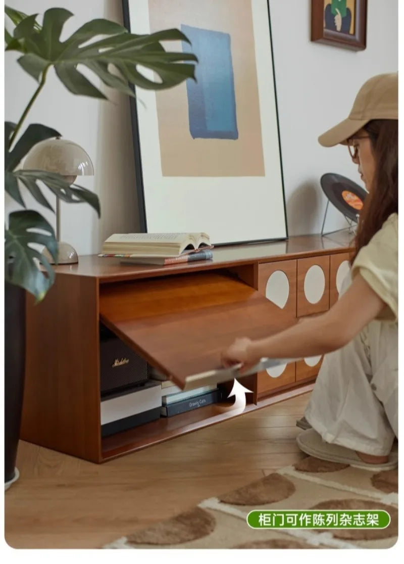 Retro Solid Wood Combination TV Cabinet Living Room Storage Lockers French Floor Bedroom Bedside Storage Cabinet Can Stacked