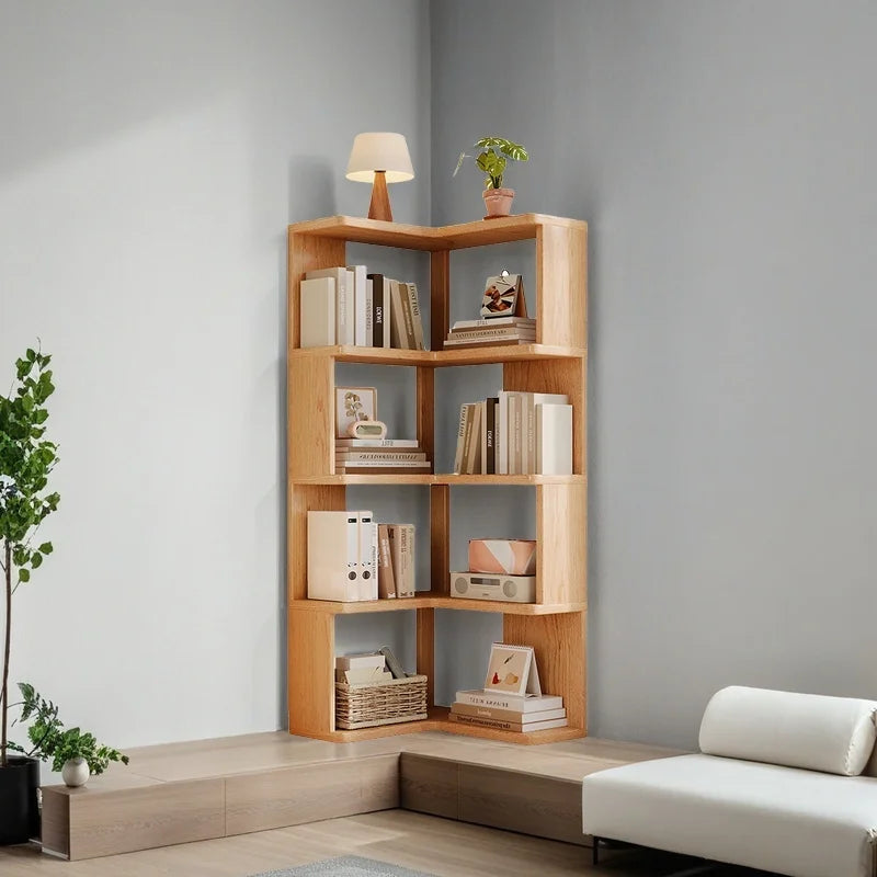 Solid Wood Corner Bookshelf 3-5 Tier Bookcase Storage Shelf Organizer Rack for Living Room Bedroom Home Office Furniture