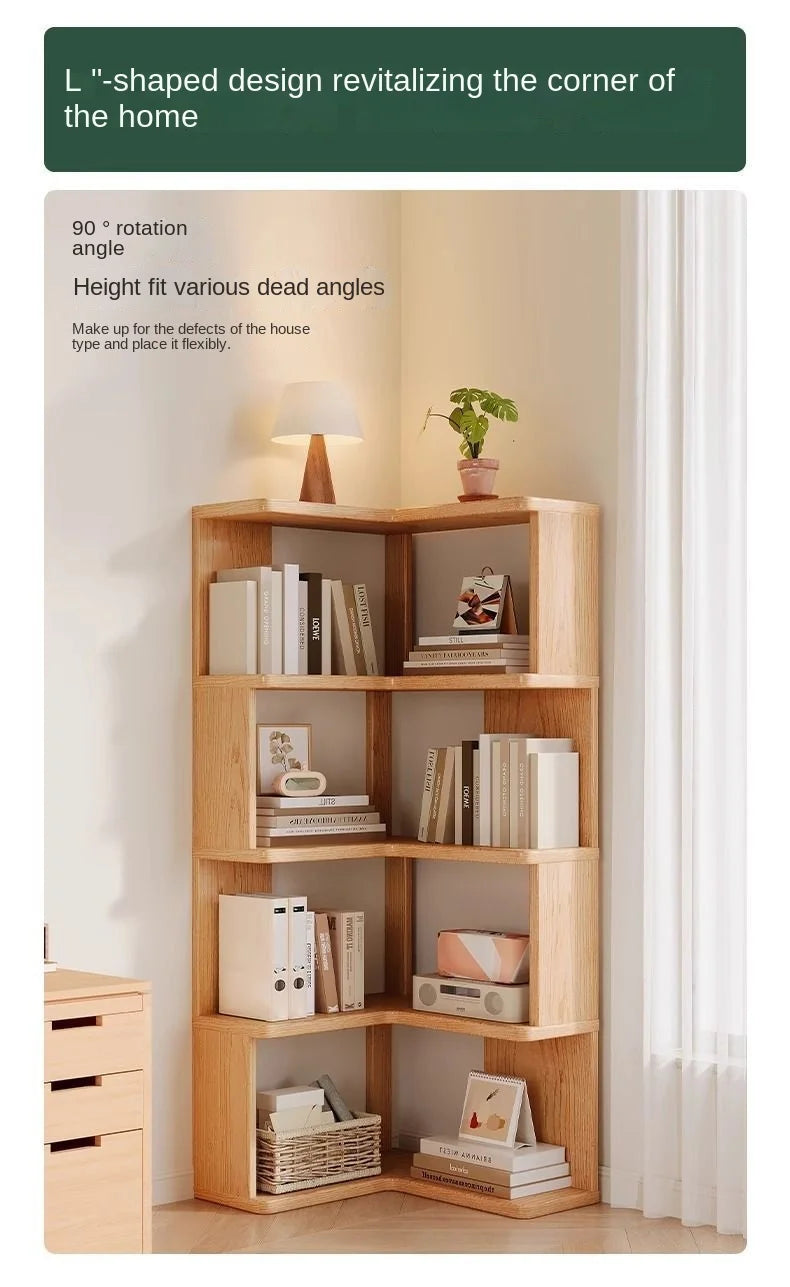 Solid wood corner bookshelf rack floor home living room corner multi-layer storage simple storage cabinet