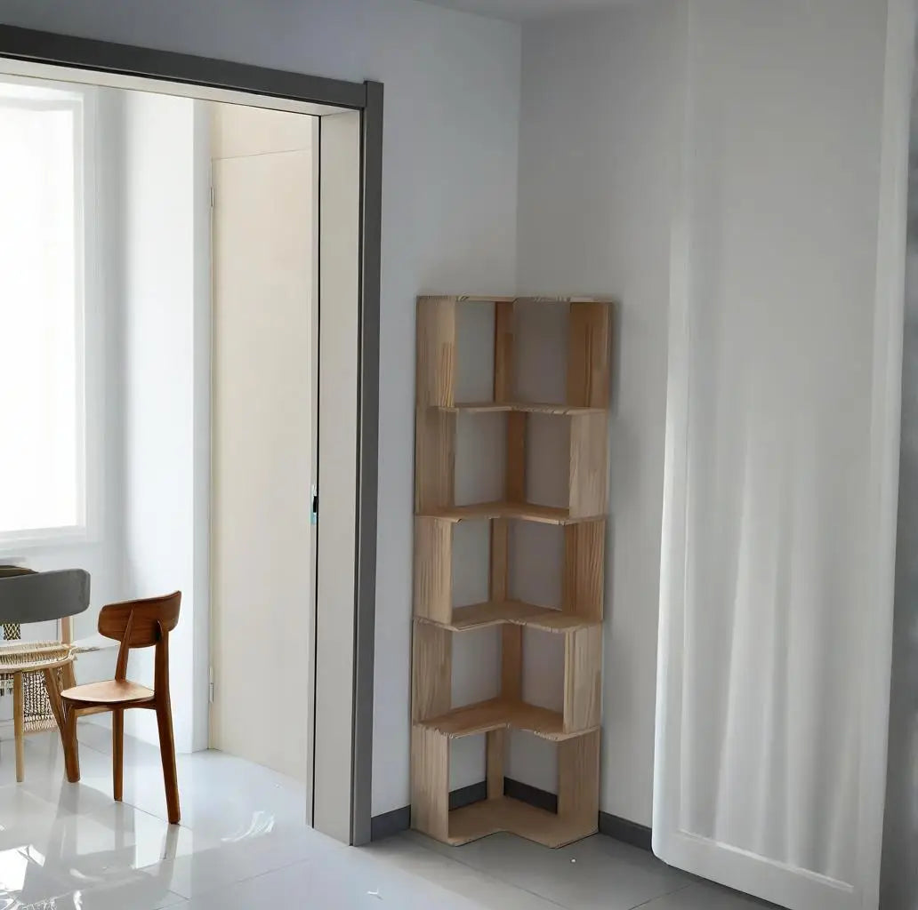 Solid wood corner bookshelf rack floor home living room corner multi-layer storage simple storage cabinet