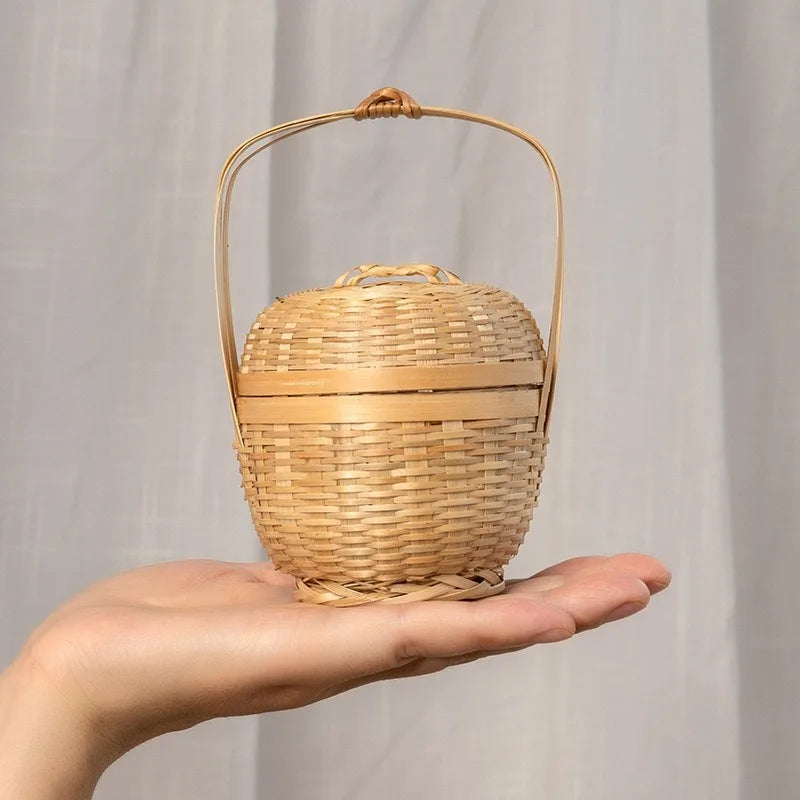 Woven Basket with Lid Decorative Small Bamboo Basket Bamboo Products Fine Woven Hand Basket Creative Small Bamboo Basket Crafts
