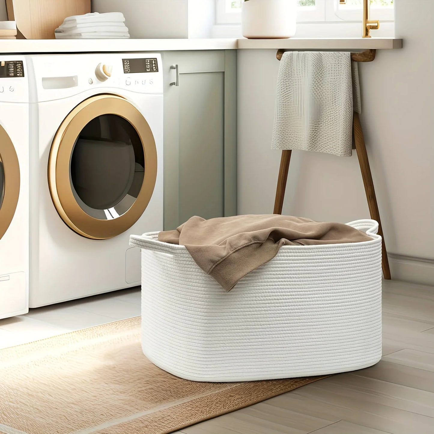 Classic Large Woven Storage Basket, Cotton Thread Woven Storage Basket, Square Decorative Box Organization and Decoration