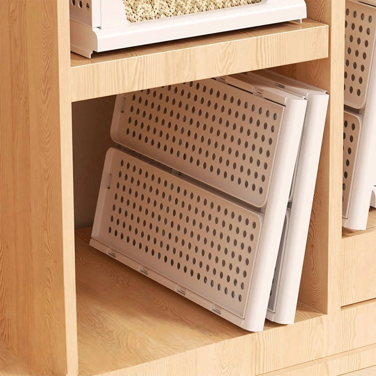 Stackable Folding Plastic Storage Baskets for Closet & Drawer Organization
