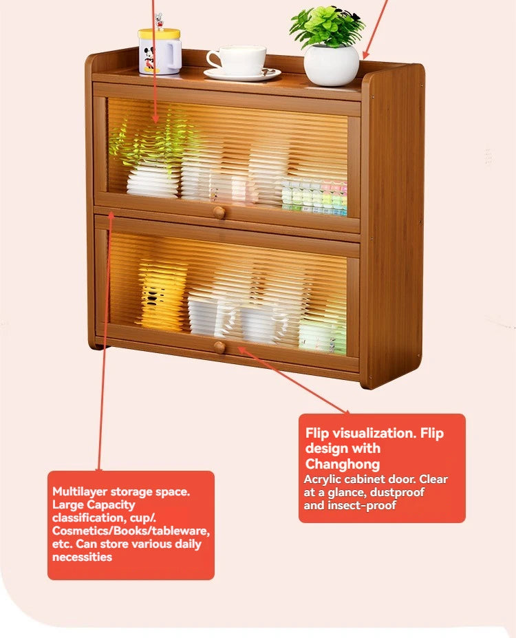 Kitchen countertop seasoning rack storage shelf, product sorting rack, layered multifunctional storage cabinet, dust-proof cabin