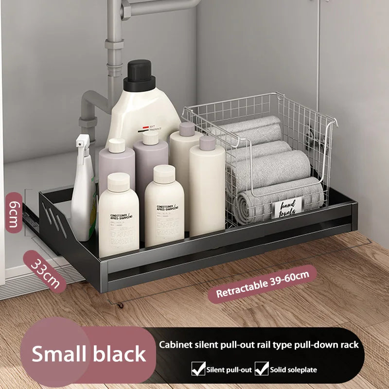 Kitchen Cabinet Basket With Slide Rails Drawer Type Bowl Dish Spice Box Storage Rack Scalable Shelf Bathroom Cabinets Organizer