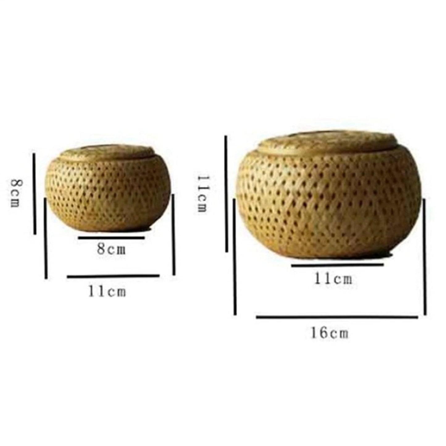 Y51A-Set Of 4 Small Decorative Bamboo Baskets With Lid For Storing Small Items Handmade And Braided Bamboo Storage Box