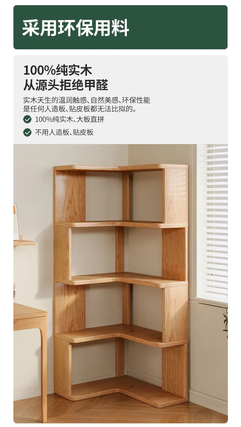 Solid Wood Corner Bookshelf 3-5 Tier Bookcase Storage Shelf Organizer Rack for Living Room Bedroom Home Office Furniture