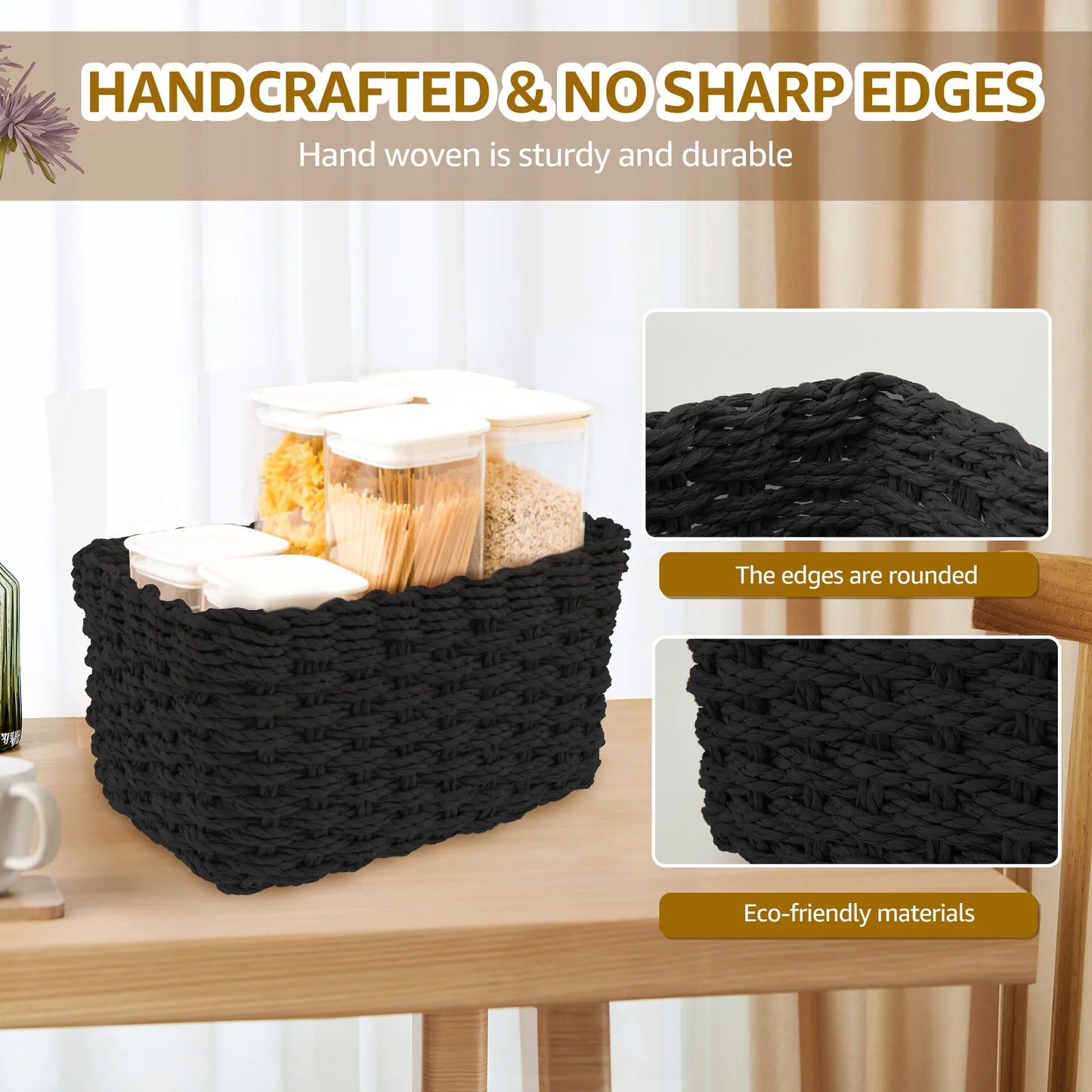 3Pcs Grass Woven Storage Baskets Decorative Woven Baskets for Storage Multifunctional Picnic Basket Fruit Cosmetic Storage Box