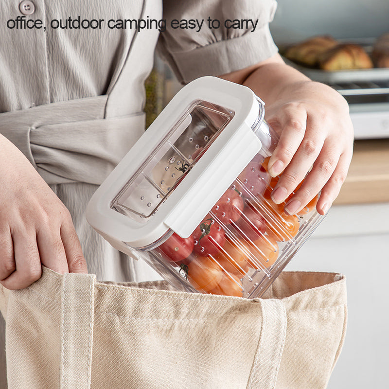 Food Storage Container with Drain Basket for Fruits, Pickles & Wet/Dry Foods