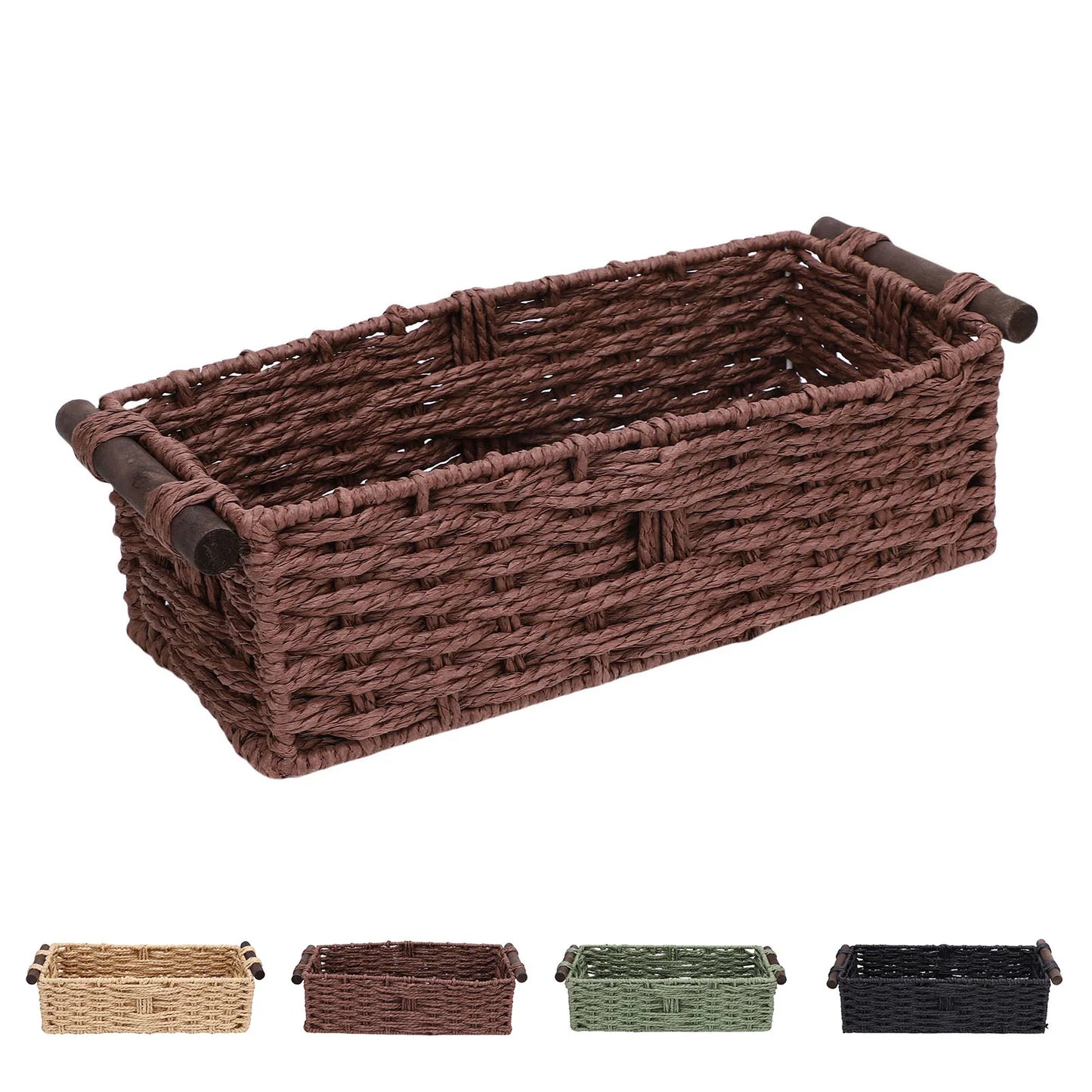 Toilet Paper Basket Handmade Decorative Cabinet Organizer Basket Breathable Wooden Handles Portable Paper Rope for Countertop