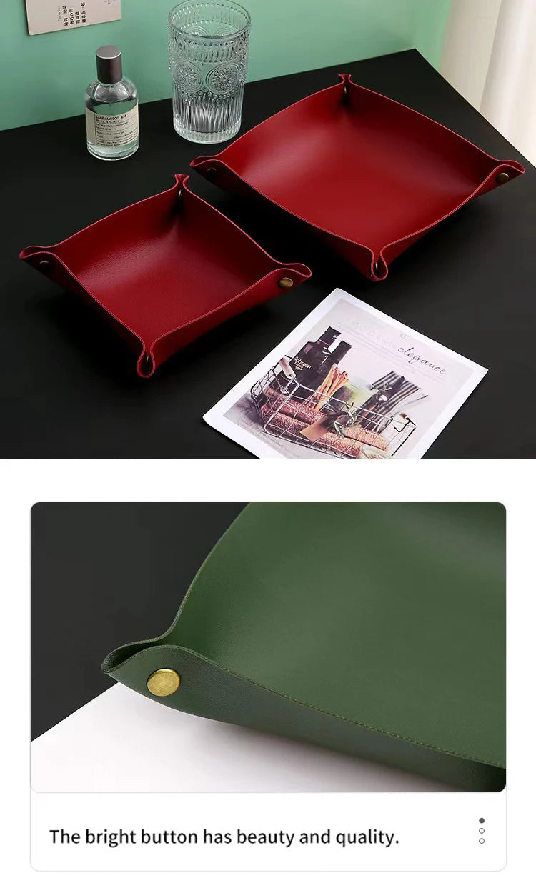 Living Room Entrance Key Storage Box Leather Desktop Cosmetics Storage Box Sundry European Tray Storage Box